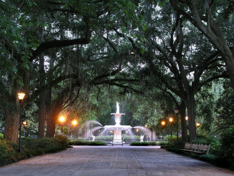 Boardwalk Resort Vacations shows Forsyth Park as part of Savannah’s historic, green, and walkable character.